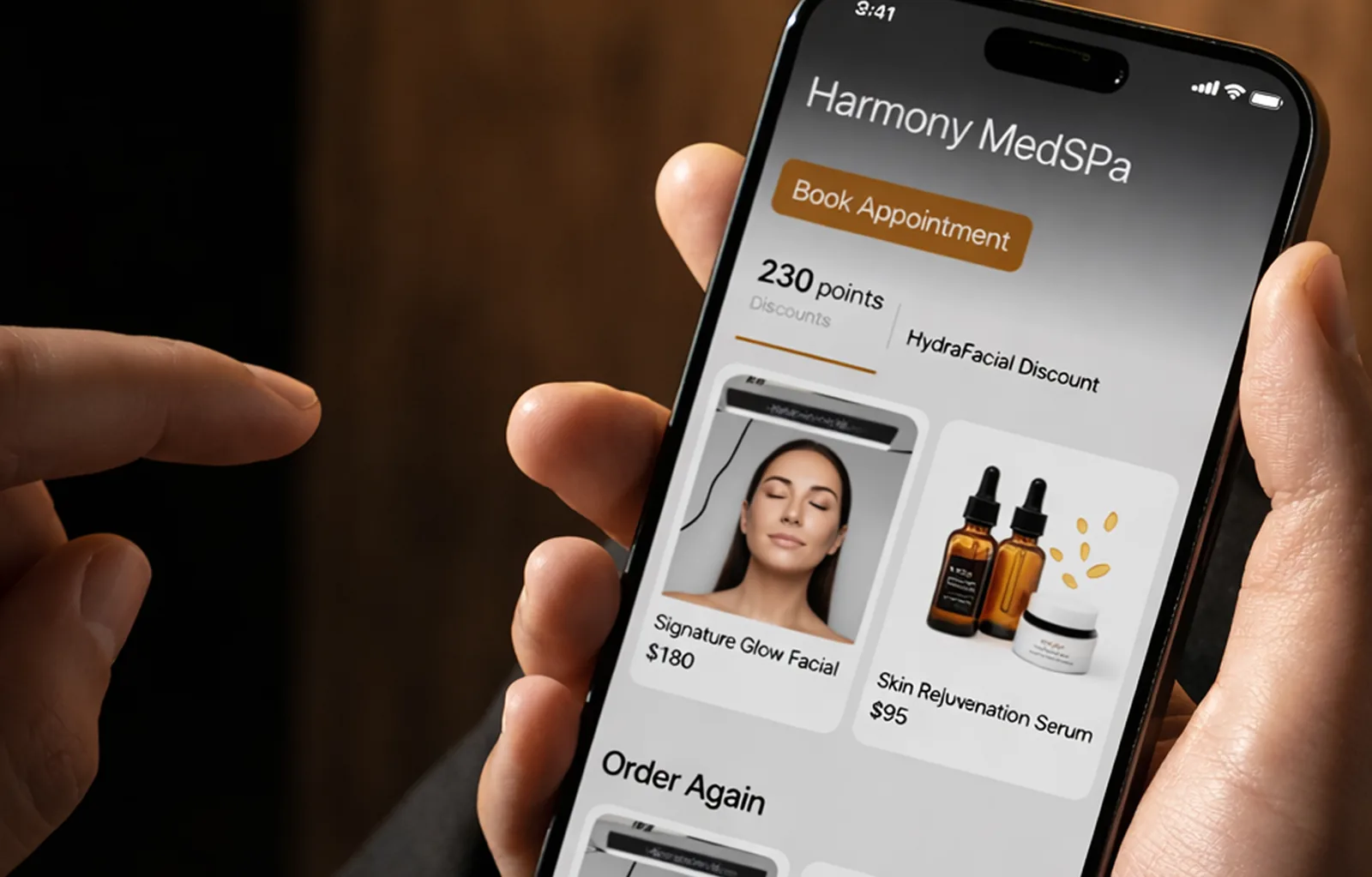 Branded MedSpa app in a client's hand
