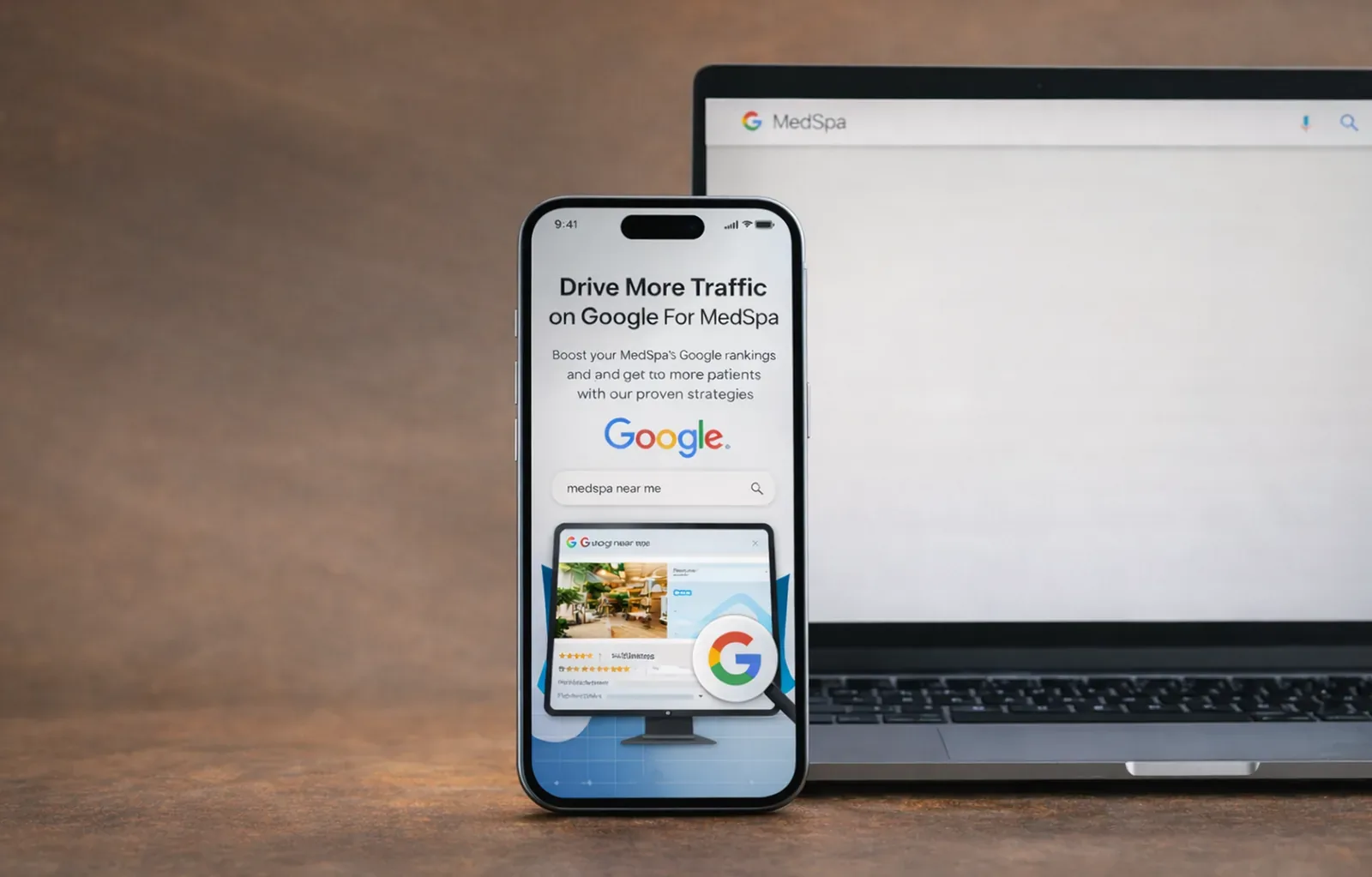 MedSpa Google ranking results on a phone and laptop