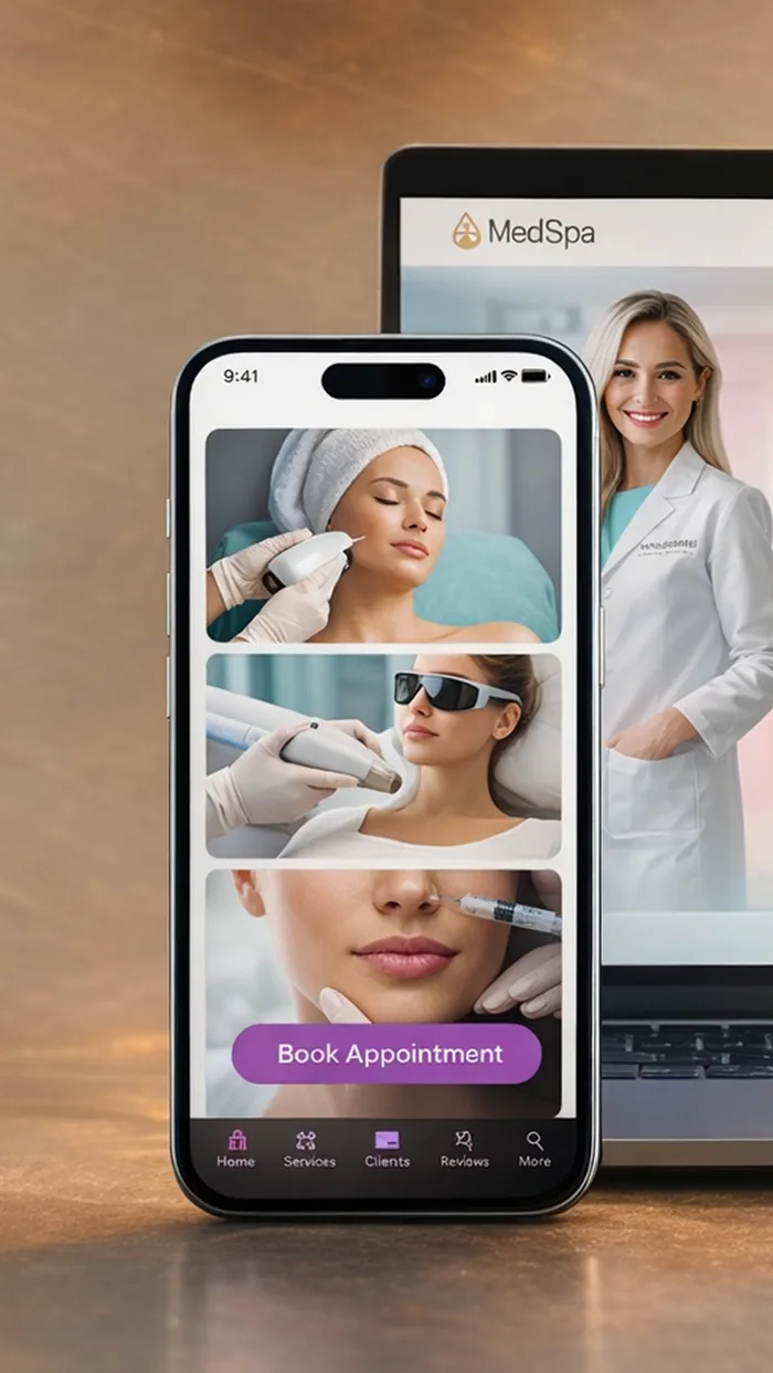 MedSpa booking app on a phone