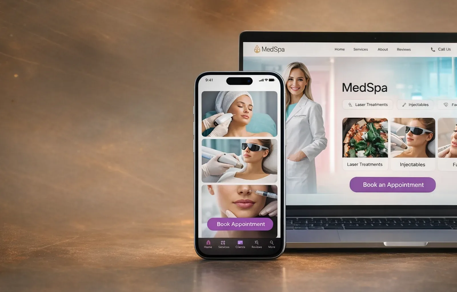MedSpa booking website on a phone and laptop